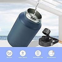 Vista 22 de BJPKPK - Botellas de agua aisladas con tapa de popote, botellas de agua de acero inoxidable de 40 onzas con 3 tapas, termo a prueba de fugas libre