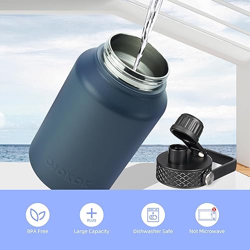 Miniatura 5 de BJPKPK Botellas de agua con aislamiento y con popote, 50 fl oz, grande, acero inoxidable, aislamiento al vacío, aislamiento de frío o calor, 3