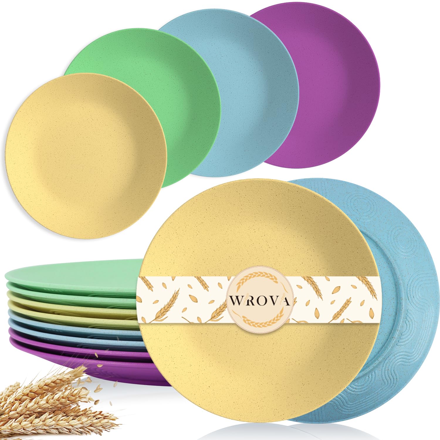 Wheat Straw Plates 9 Inch Dinner Plates Set of 8,Unbreakable,Dishwasher & Microwave Safe Plastic Plates Reusable,Lightweight Plates for Kitchen,Outdoor,Camping.Pop Colors