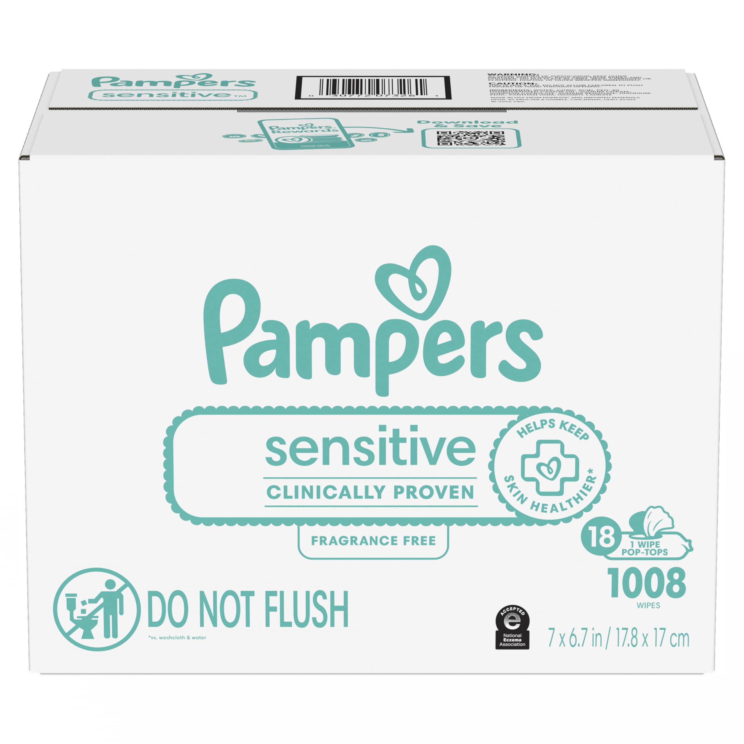 Pampers Sensitive - Toallitas húmedas para bebé, 1008 unidades, a base de agua, hipoalergénicas y sin perfume (el embalaje puede variar)