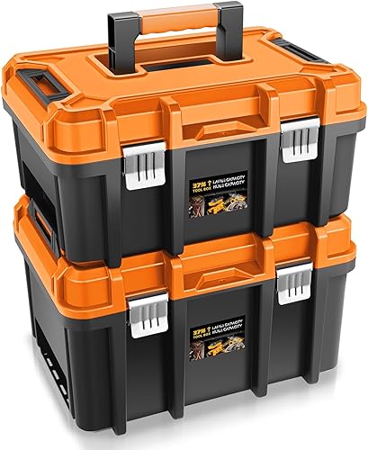 Auto Dynasty Caja de Herramientas de 17 Pulgadas, 2 Piezas Organizador de Cajas de Herramientas de Almacenamiento con Bandeja Extraíble y Asa