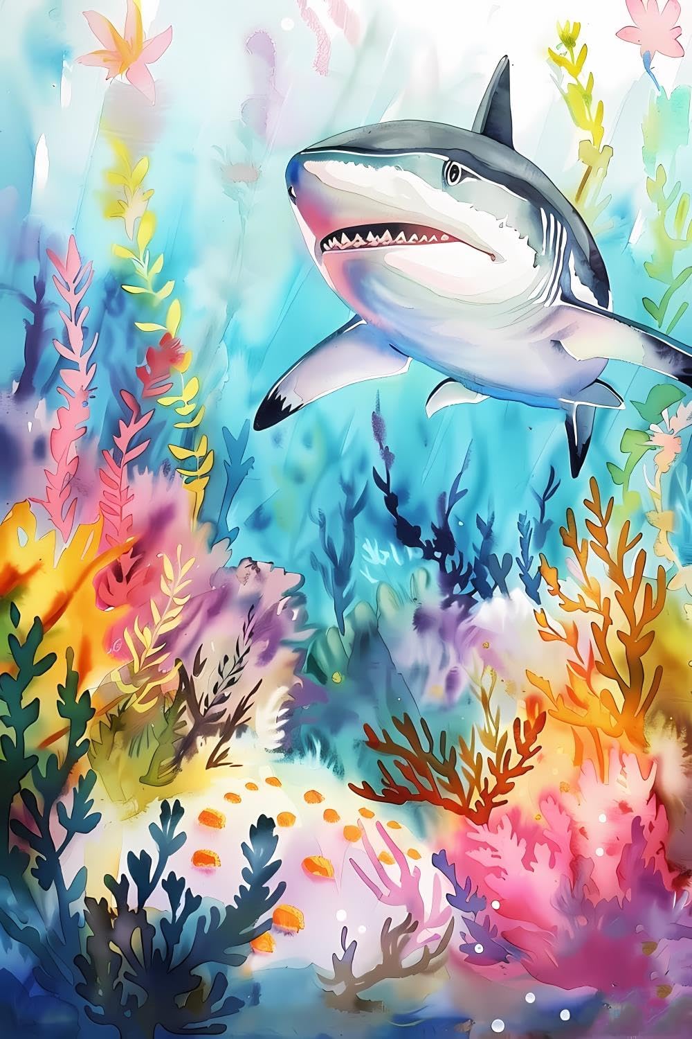 GUAIEUW Diamond Painting Kits 5D Sharks in The Watercolor Diamond Art with Accessories & Tools Shark Painting with Diamond Relaxation and Home Wall Decor 20x30 inch