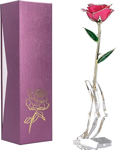 Ejoyous Regalo de rosa para el día de la madre para mamá, rosa sumergida en oro de 24 quilates chapada en oro real preservada para siempre con
