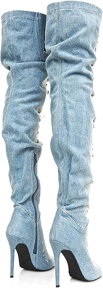 Denim thigh high boots Clearance