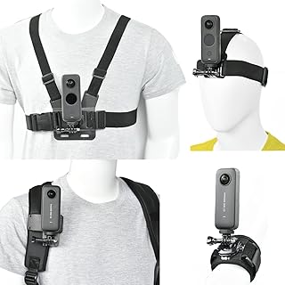 Action Camera Accessory Kit Chest Strap Mount Head Mount Wrist Strap Backpack Clip Mount for Insta360 One X3/ One X2/Insta360 One RS/Go2,GoPro Hero 11/ Hero 9/ Hero 8