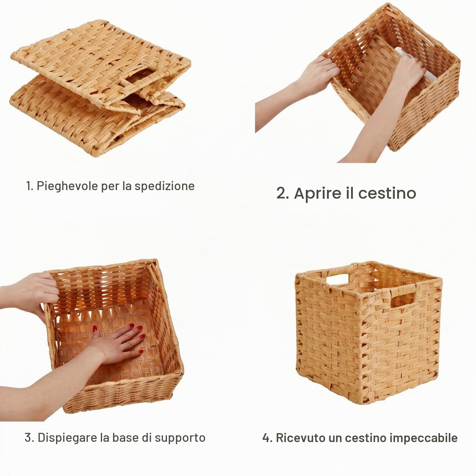 scatola contenitore cubica, 28x28x28 cm, cesto portaoggetti in finto rattan per giocattoli, vestiti, scaffale per cameretta, armadio, impermeabile, antimuffa (beige, confezione da 2)