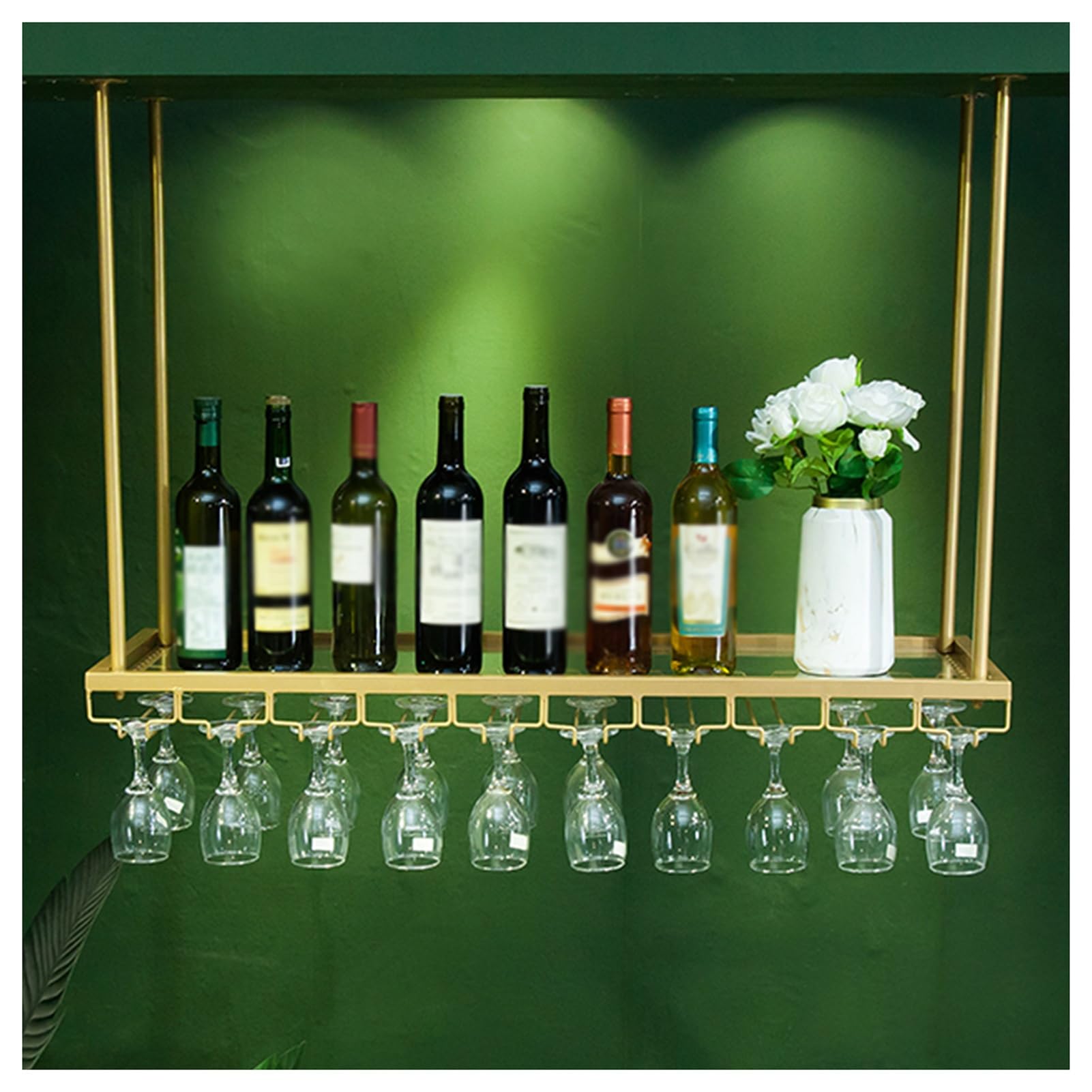 Porte-verres à vin suspendu grande capacité au design suspendu en métal noble