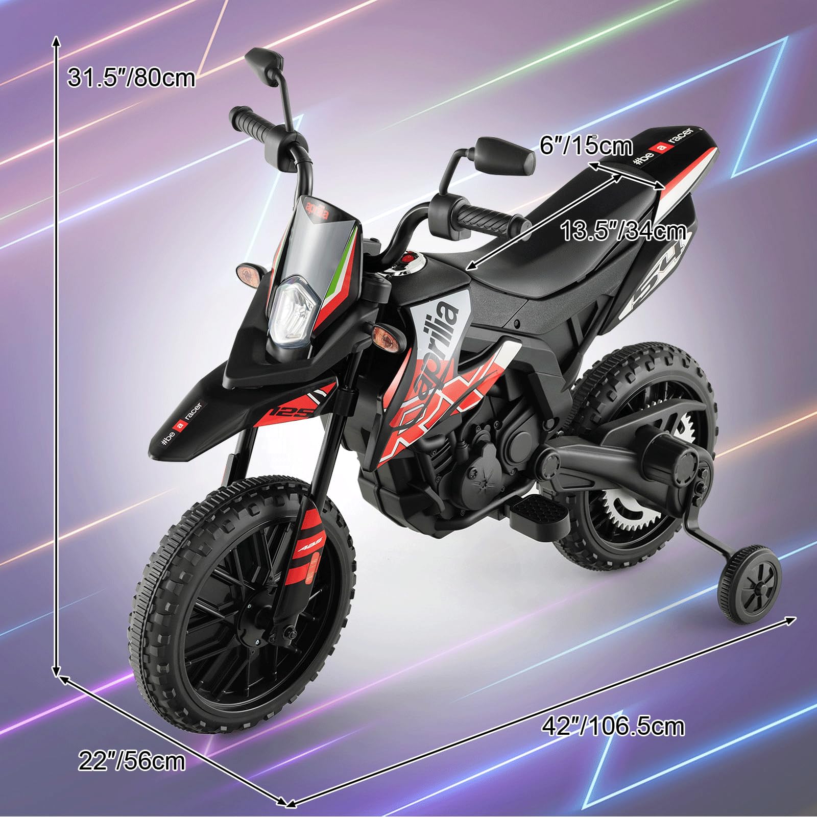 GOPLUS 12V Aprilia Elektro Motorrad, Kindermotorrad mit 2 Stützrädern & Scheinwerfer & Musik, Kinderfahrzeug mit Doppelmotoren & Stoßdämpfer, 5,5-6 km/h, für Kinder von 3-8 Jahren (Rot)