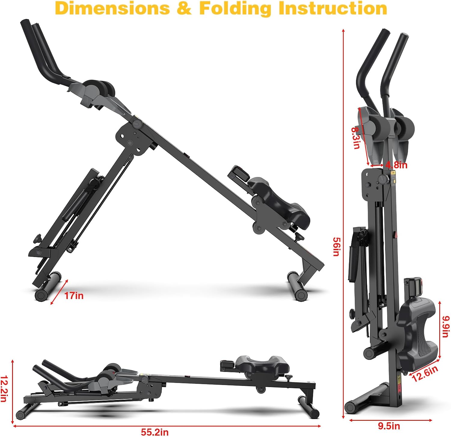 3-in-1 Foldable Rowing Machine, Adjustable Resistance AB Core Trainer with LCD Monitor, 265LBS Carbon Steel Home Gym, Easy Assembly