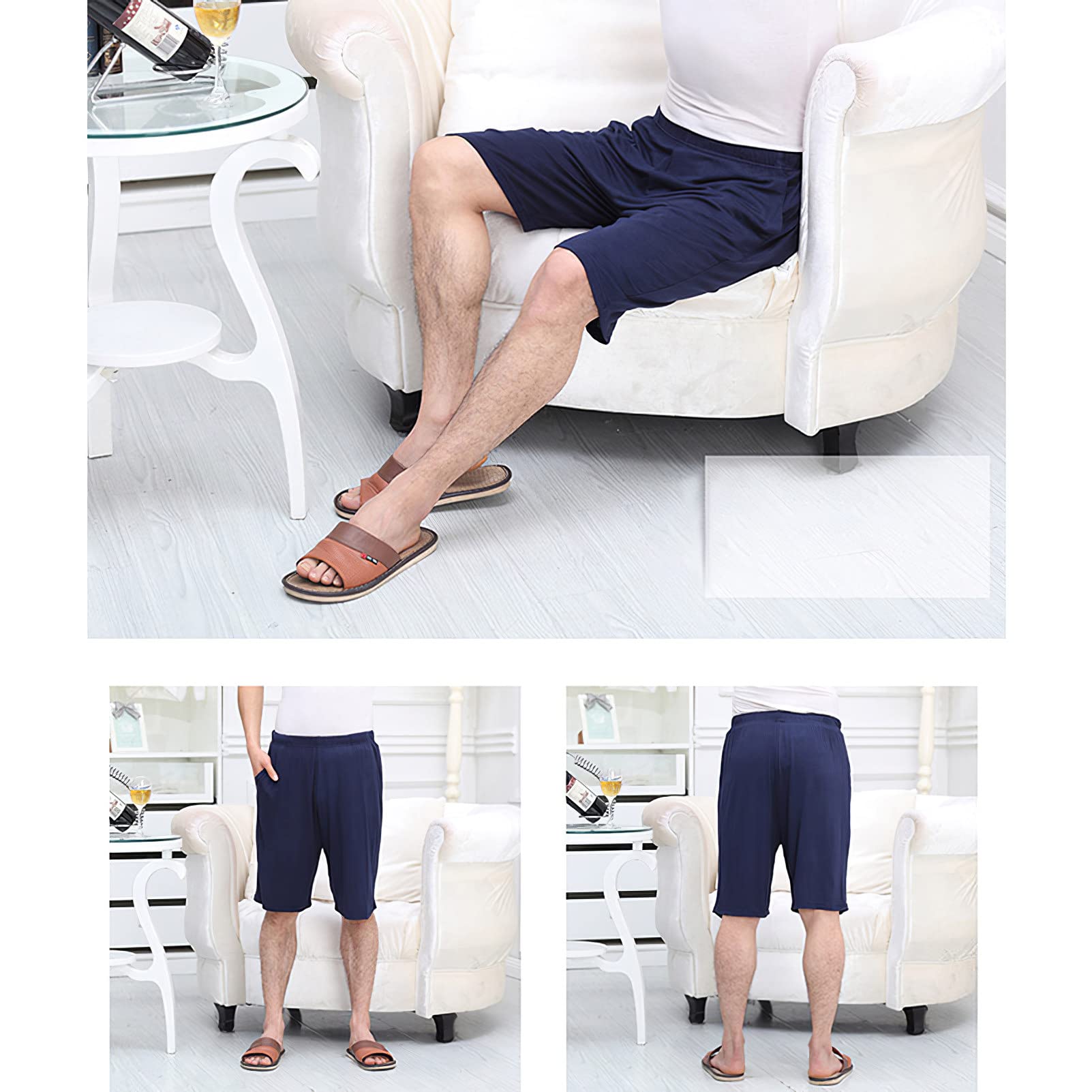 Homme Grande Taille Lot de 2 Bas de Pyjama Court Extensible Léger Short de Nuit Short Maison Intérieur avec Poches S-6XL