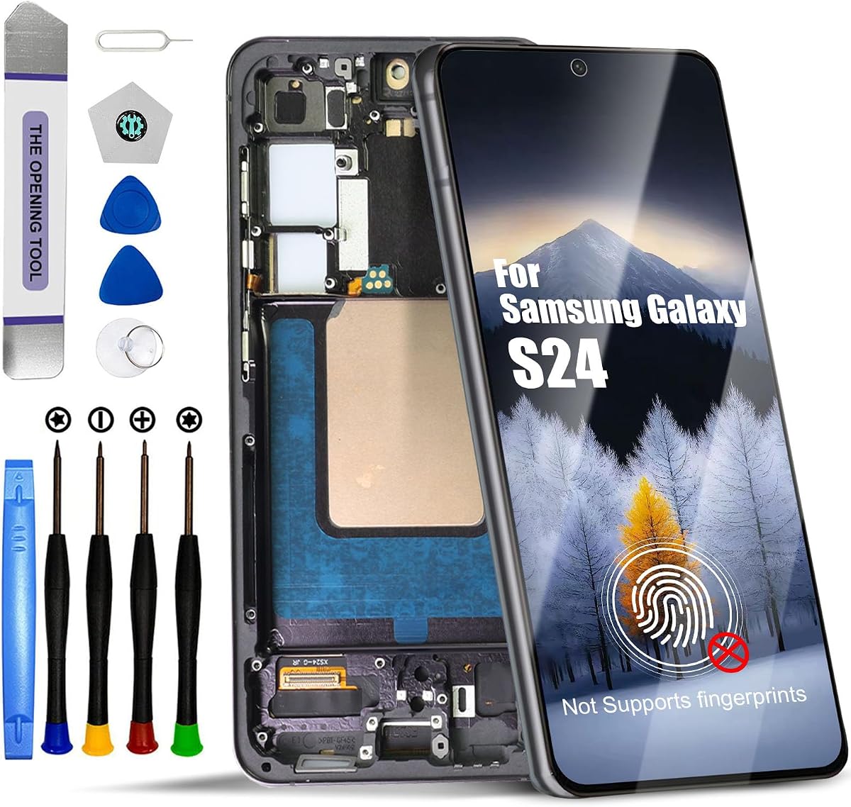 for Samsung Galaxy S24 LCD Screen Replacement Touch Digitizer Display Assembly with Frame for Samsung Galaxy SM-S921U with Repair Parts Kits(Black, No Fingerprint)【US Version】