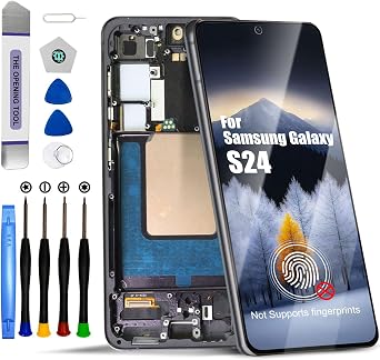 for Samsung Galaxy S24 LCD Screen Replacement Touch Digitizer Display Assembly with Frame for Samsung Galaxy SM-S921U with Repair Parts KitsBlack, No FingerprintUS Version