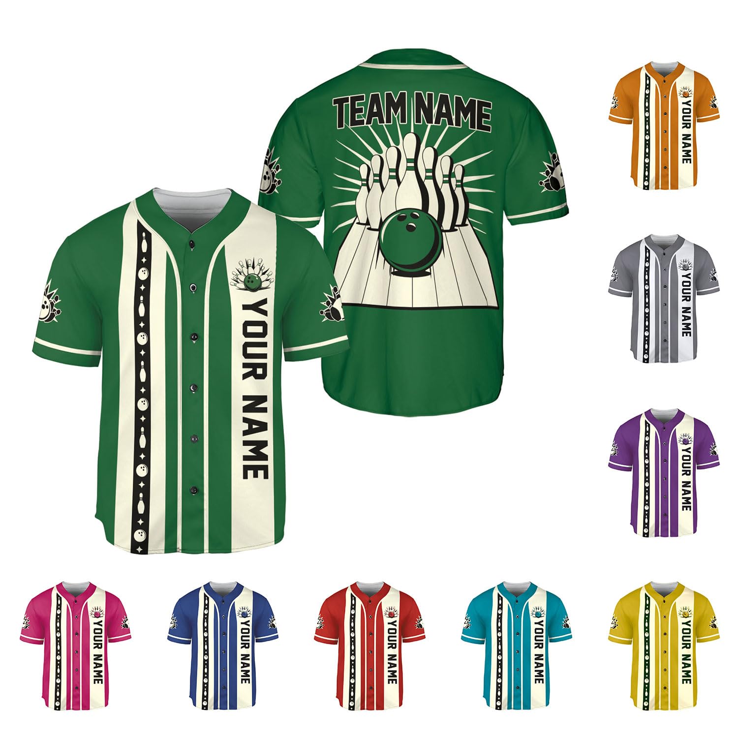 LigtHuy Personalized Bowling Baseball Jersey, Custom Name & Team Bowling Shirt, Uniform for Bowling Team, Bowling Lover (US, Alpha, Small, 5X-Large, Regular, Regular, Multi 21)