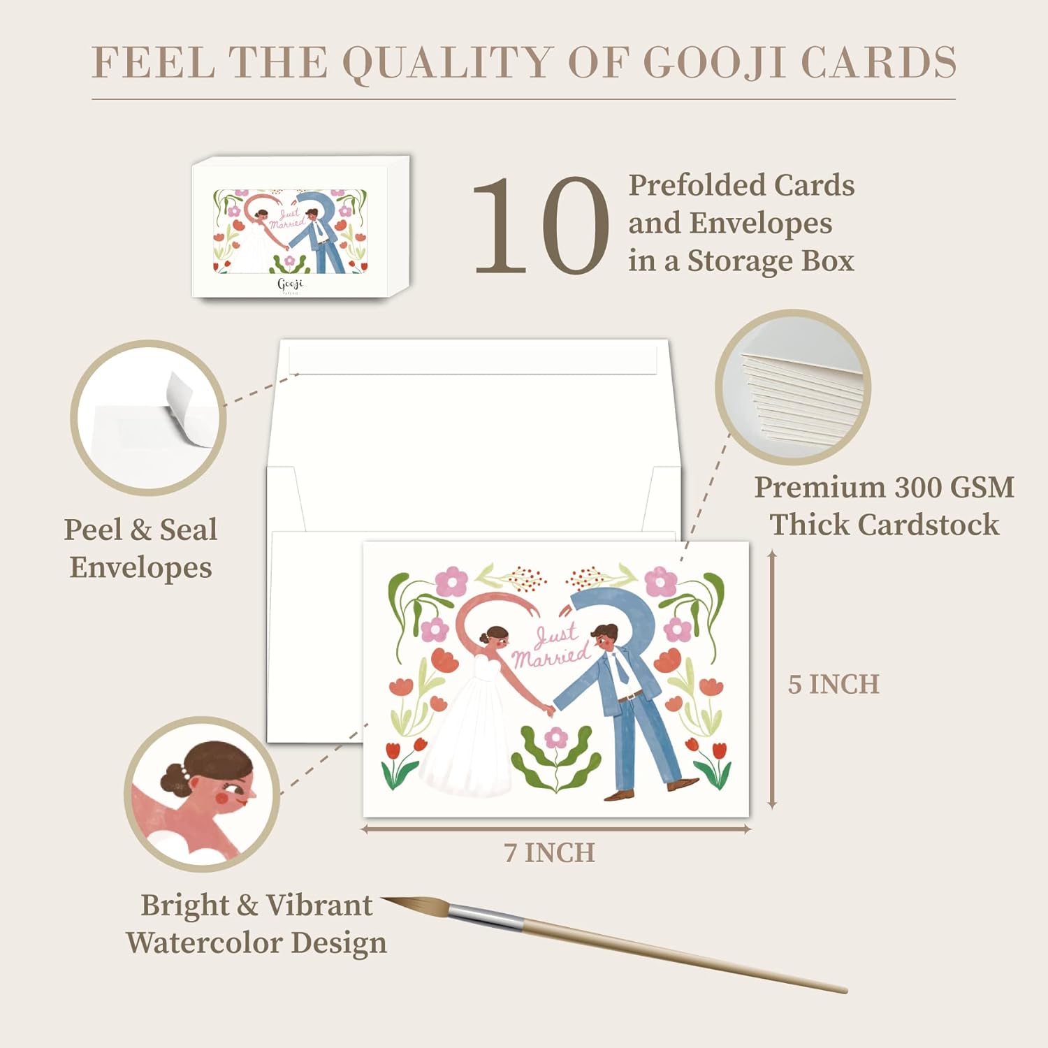 Wedding Cards for the Bride and Groom with Envelopes 5”x7”, Pack of 10 Assorted Cards, Blank Notes for Wedding Congratulations Card Bridal Showers Engagement Parties, Chic Designs with Real Gold Foil - Image 2