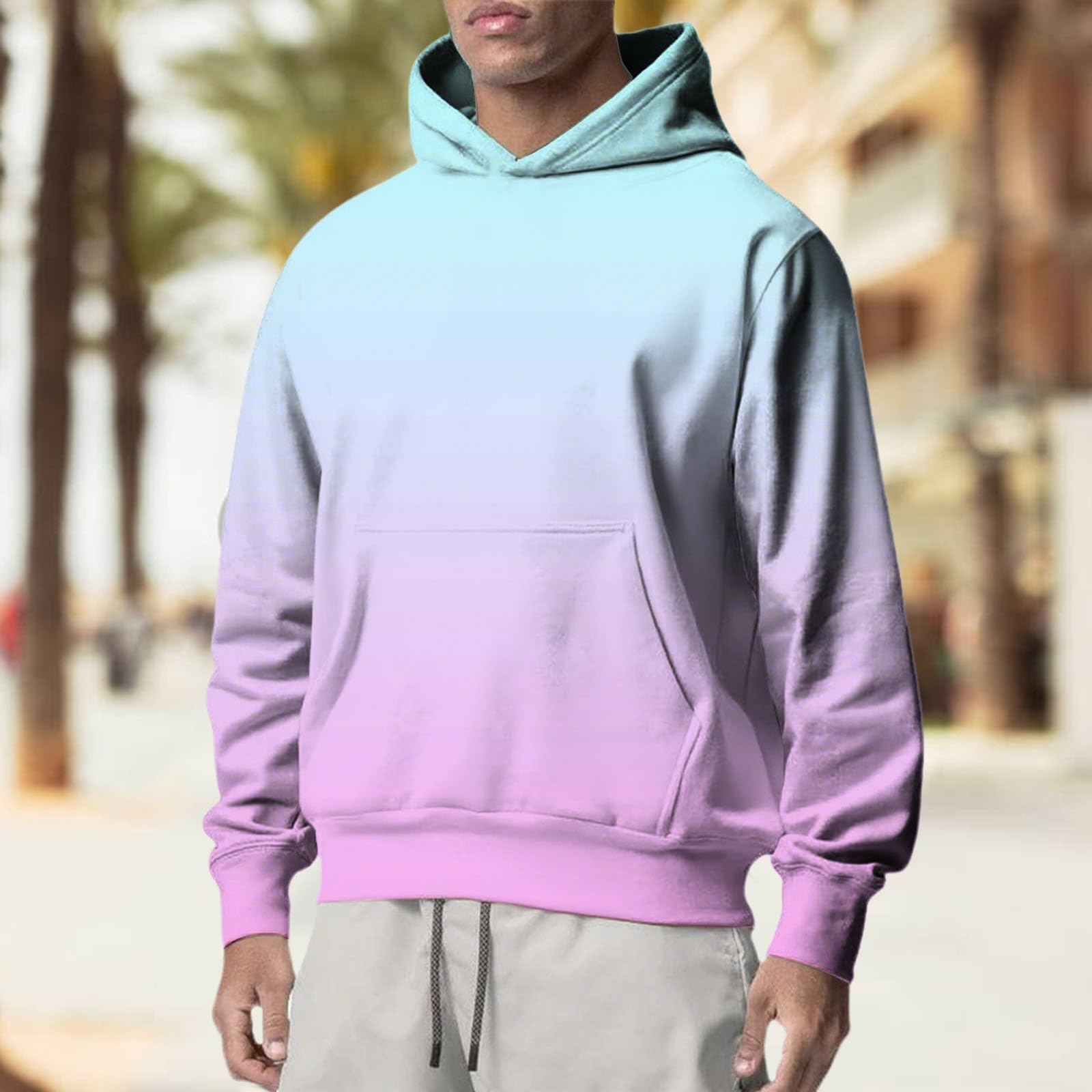 Sudaderas Hombres con Capucha Sudadera De Manga Larga Degradada Holgada Estilo Informal para Hombre Llavero Yoga (Pink, L) Ropa Running Moto Protecciones Chaqueta Entretiempo Proteccion