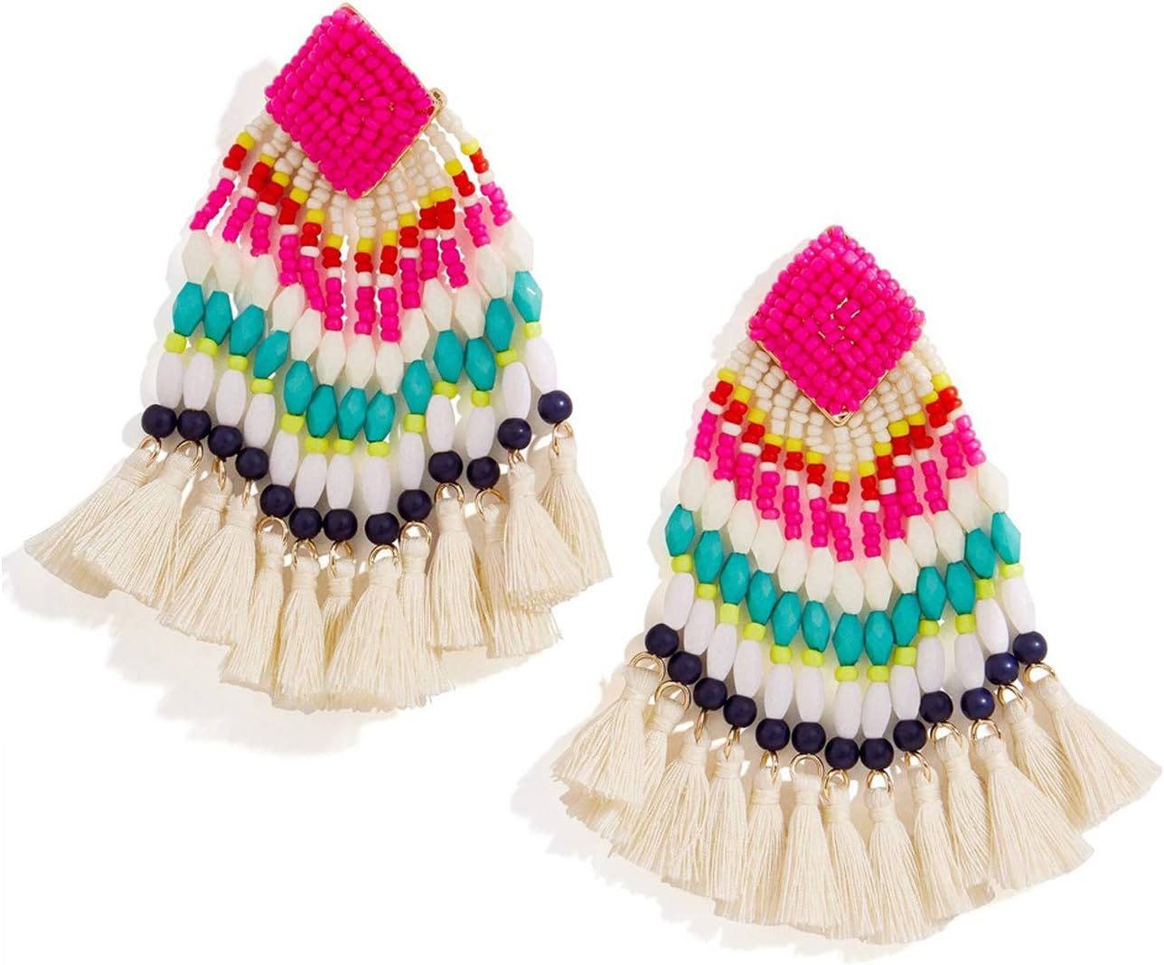 Young & Forever Gift Boho Carnival Sea Island Long Tassel Earrings Handmade Beaded Bohemian Women Statement Beads Dangle Earrings Ethnic Jewelry Fringe Earrings