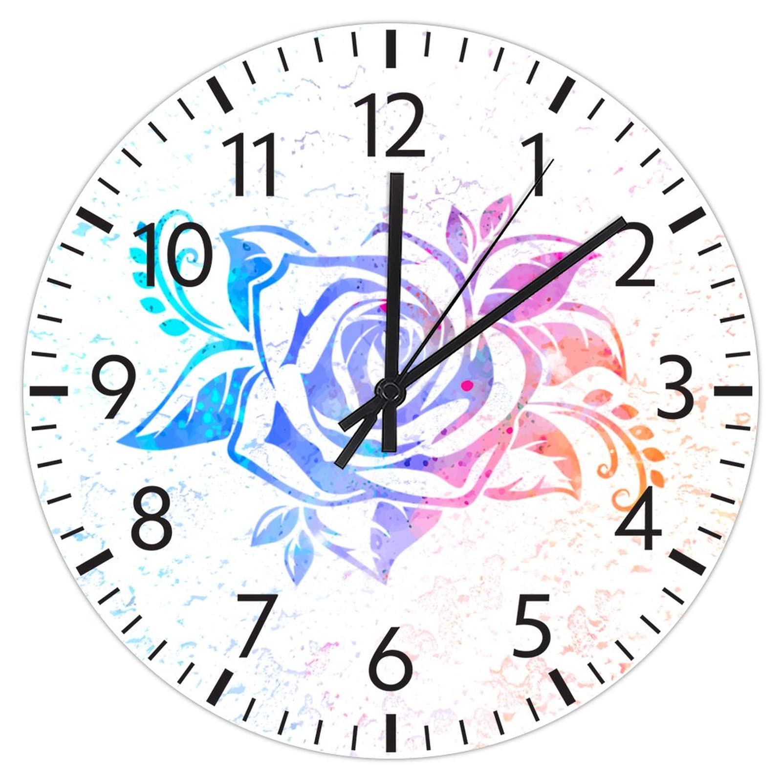 Horloge murale pour chambre d'enfant silencieuse et fleurie