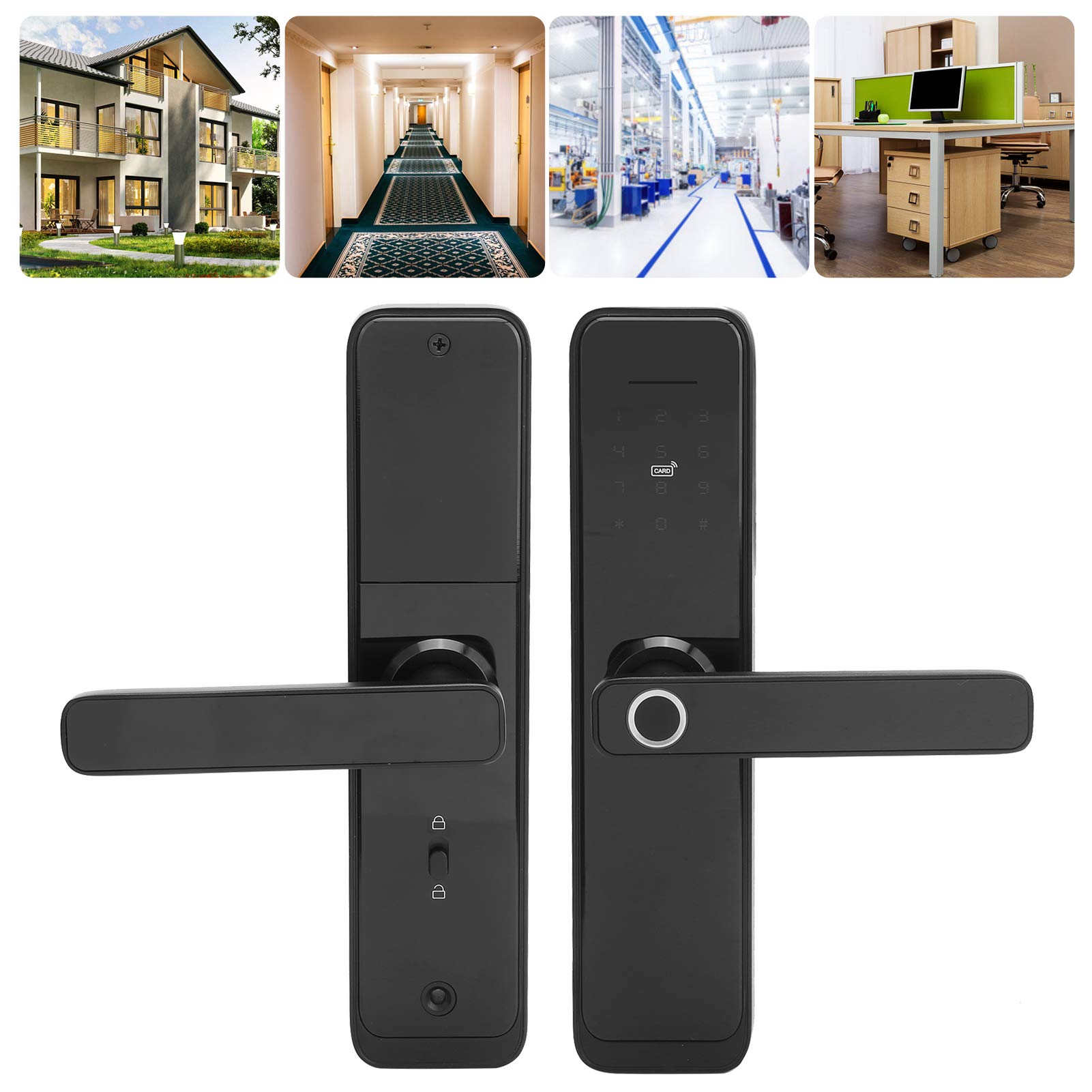 Cerradura de puerta inteligente Tarjeta de huella digital Llaves de contraseña Desbloqueo Seguridad impermeable Cerradura antirrobo Manija electrónica Wifi con panel táctil retroiluminado para Tuya