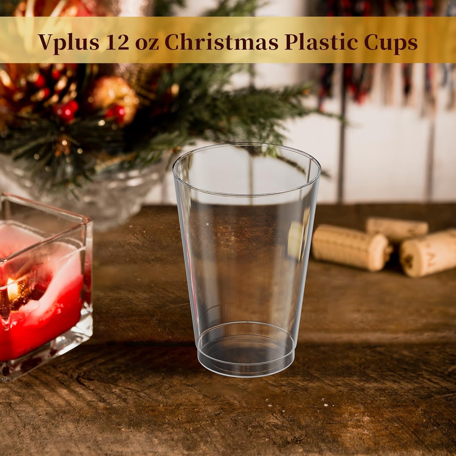 Vplus 150 Pack 12 OZ Reusable Clear Plastic Cups, Disposable Heavy Duty Plastic Cups for Party, Christmas, Wedding, Thanksgiving, Halloween - Image 2