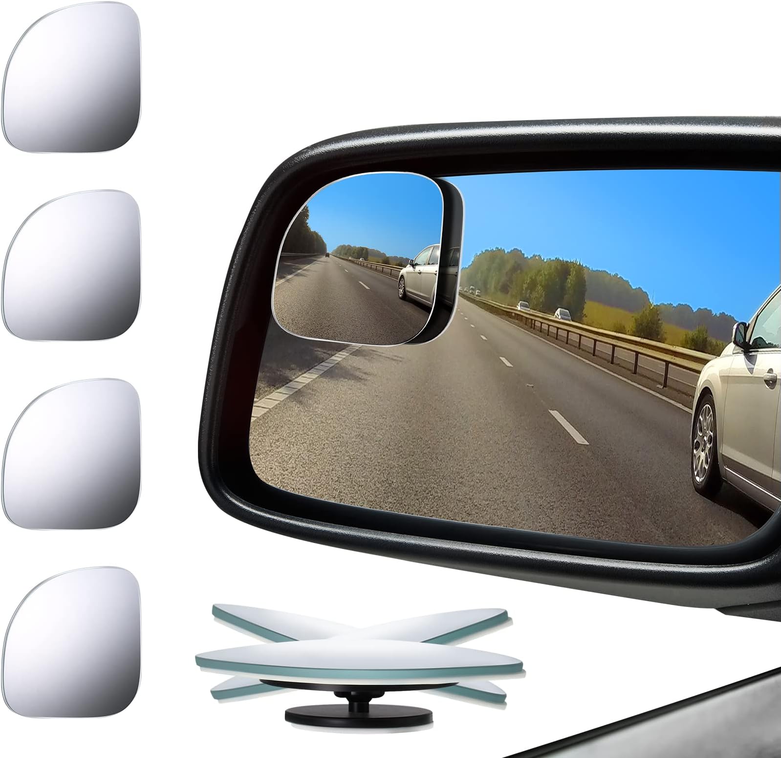 4 Pieces Fan-Shaped Automobile Rear Blind Spot Mirror, 360 Degree Rotating Design, Automobile Side Mirror Wide Angle Mirror Safety Convex Rearview Mirror for Car Truck Van (Natural Mirror Color)