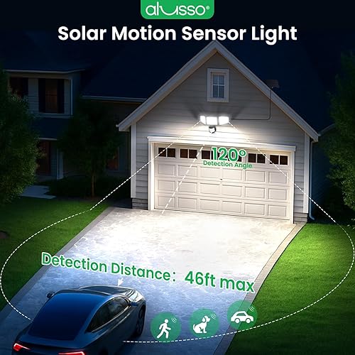 Miniatura 7 de ALUSSO Luces solares para exteriores con sensor de movimiento, 3000-6500K CCT regulable 3 cabezales de luz de seguridad con control remoto, IP54