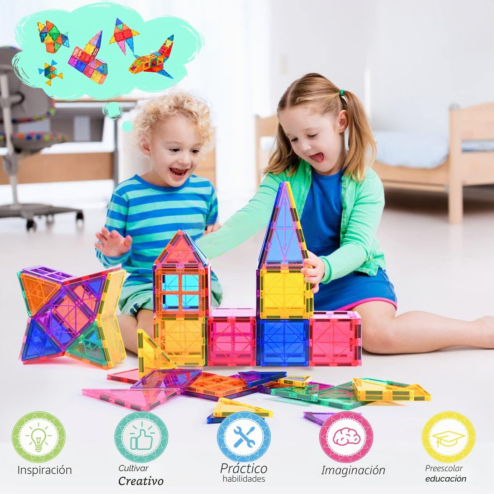 Katiago Bloques Magnéticos Niños 100 Piezas 3D Juguetes de Construcciones Magneticas Niños Stem Creatividad Juguetes Educativos Regalos para Mayores de 3 años