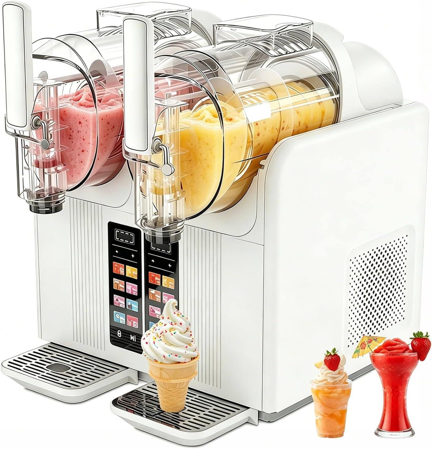 WANGYYDS Dual Flavor Slushy Maker and Soft Serve Maker, 2L/0.53 Gal Tanks, 430W White