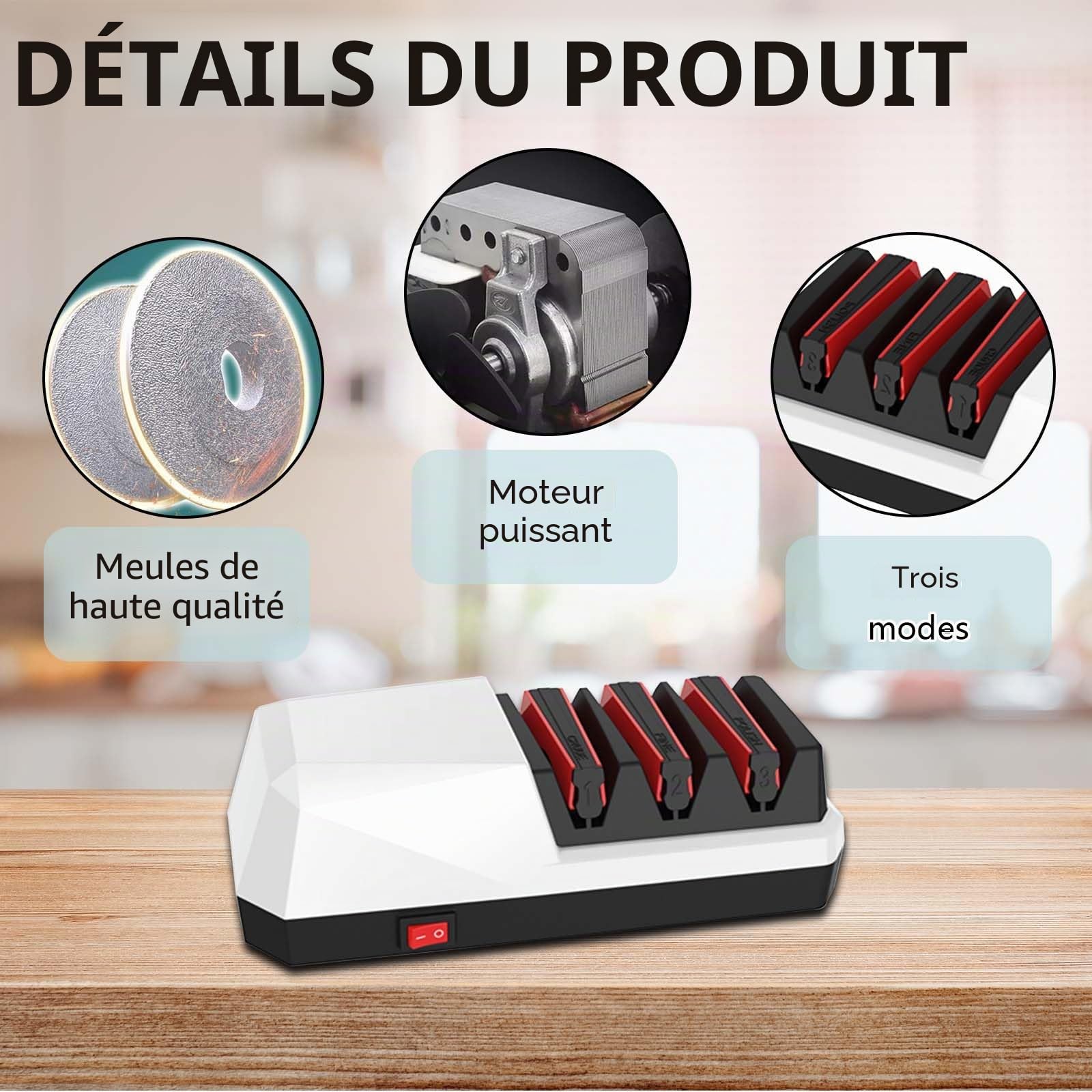 Aiguiseur Couteaux Electrique, 3 Phases Affuteur Couteau Affûteuse Professionnelle pour Affûtage de Couteaux Broyeur de Diamant Rapide Affûteur de Couteaux Electrique