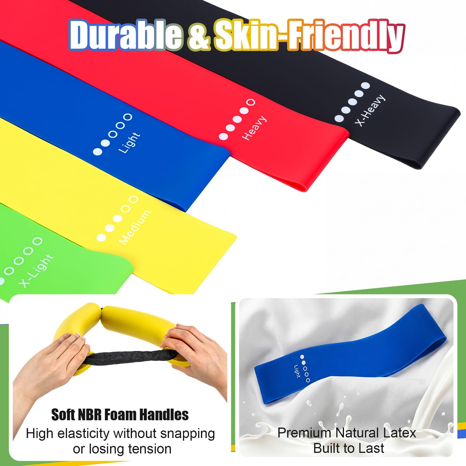 Soulchen 8 fasce elastiche di resistenza per allenamento, per allenamento, stretching, rafforzamento, gambe, glutei, braccia, attrezzature per esercizi per donne e uomini