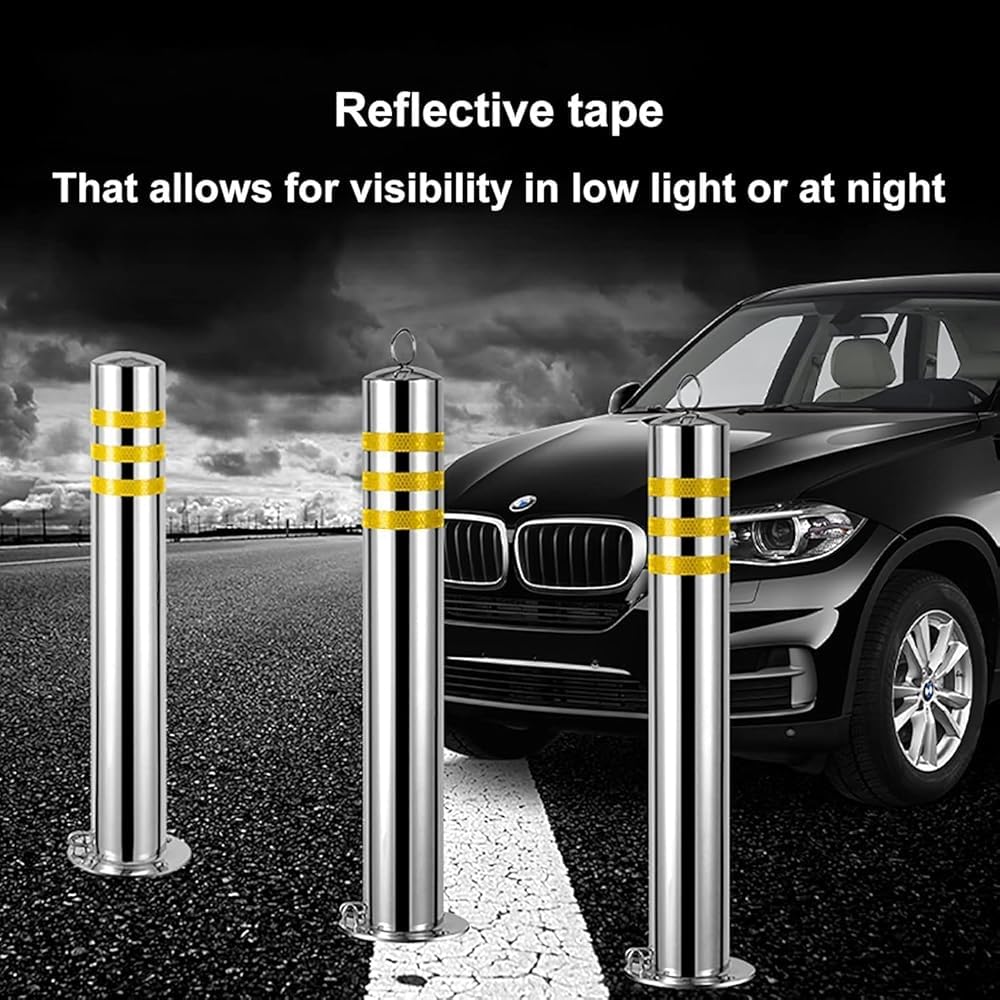 Colonna di sicurezza per parcheggio vialetto, confezione da 3, riflettente, in acciaio inox, per protezione auto