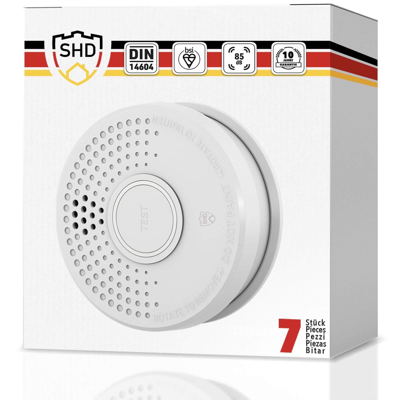SHD by OneConcept Detecteur de Fumée, 7X Alarme Incendie Détecteur Fumée pour la Maison, Bureaux, Detecteur de Fumee de Cuisine à Capteur Optique avec Fonction Test et Silencieux, Détecteurs de Fumée