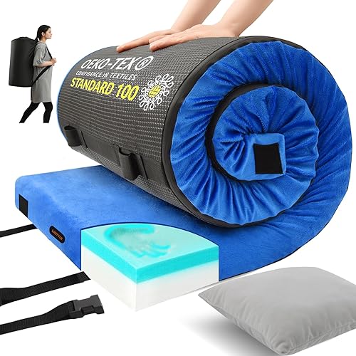 Miniatura 28 de Colchoneta de espuma viscoelástica para camping, colchón de piso grueso y cómodo para adultos con fondo impermeable y antideslizante, colchón