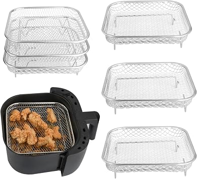 8 inch Air Fryer Racks, Stackable Air Fryer Accessories, Stainless Steel Dehydrator Rack, Durable & Dishwasher Safe,for 4.2QT - 5.8QT, Compatible with Ninjia Gowise Philips Square3PCS