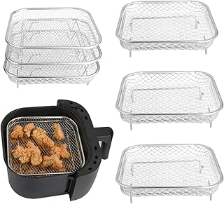 8 inch Air Fryer Racks, Stackable Air Fryer Accessories, Stainless Steel Dehydrator Rack, Durable & Dishwasher Safe,for 4.2QT - 5.8QT, Compatible with Ninjia Gowise Philips (Square3PCS)
