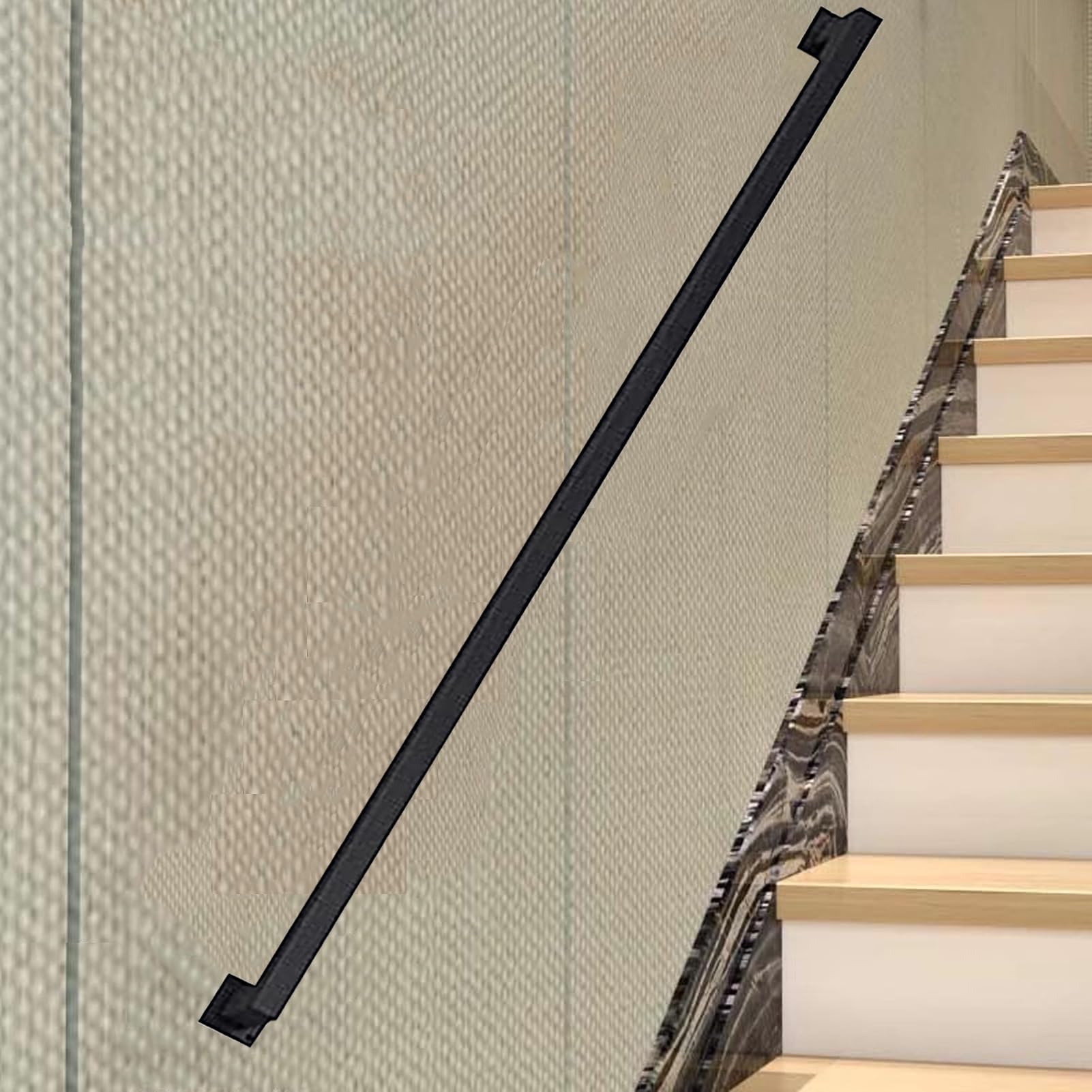 Trapleuning Zwart 60cm 1m 150cm 2m 240cm 300cm Trapleuningrail, vierkante metalen smeedijzeren handgreep Veiligheidshandrailondersteuningsset - Trapleuning (Size : 80cm
