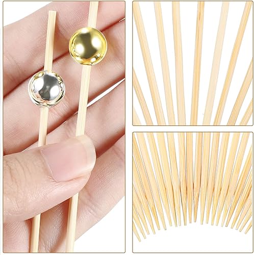 Miniatura 8 de Blulu Paquete de 200 palillos de cóctel para aperitivos, palitos de frutas de 4.7 pulgadas, palillos de dientes de bambú elegantes para fiestas,