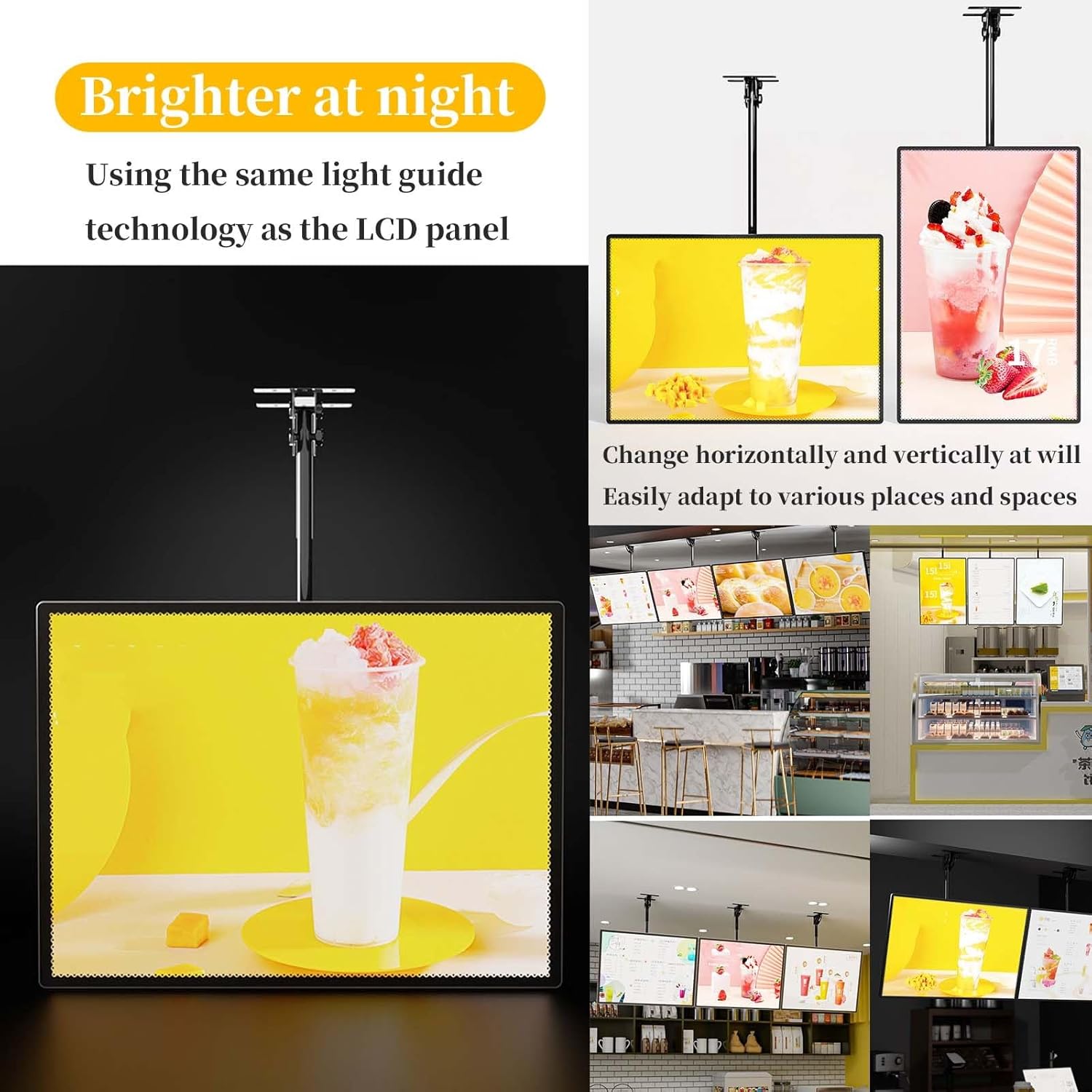 FORRTY Illuminated Poster Display LED Restaurant Menu Board A4 Perspex Display Stand 1CM (0.39in) Ultra-thin Draw-out Light Box+Glass Panel+Telescopic Bracket+Side Light Source LED+Light Guide Plate(V