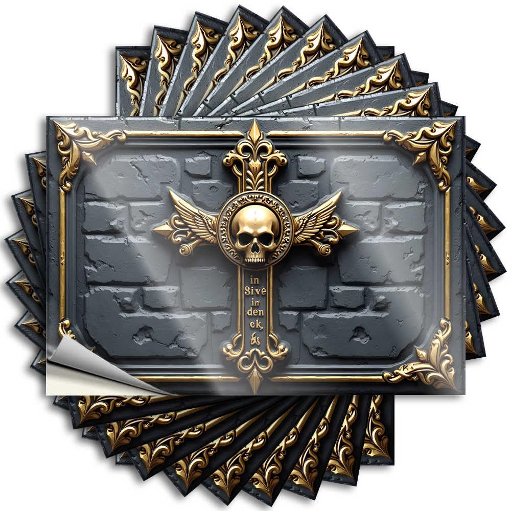 Badass Bumper, Camping Decor for Camper Wall Golden Skull Emblem On Dark Stone Background | Funny Quote Inside Decals(6X9CM)