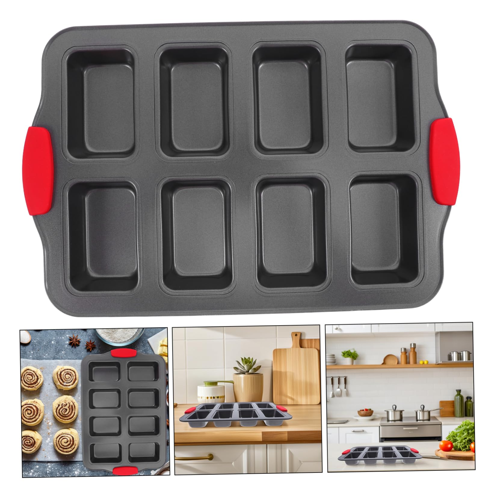 Moule Four Rectangulaire 8 Cavités Antiadhésif en Acier Inoxydable avec Poignées Résistantes la Chaleur, pour Gâteaux et Pain