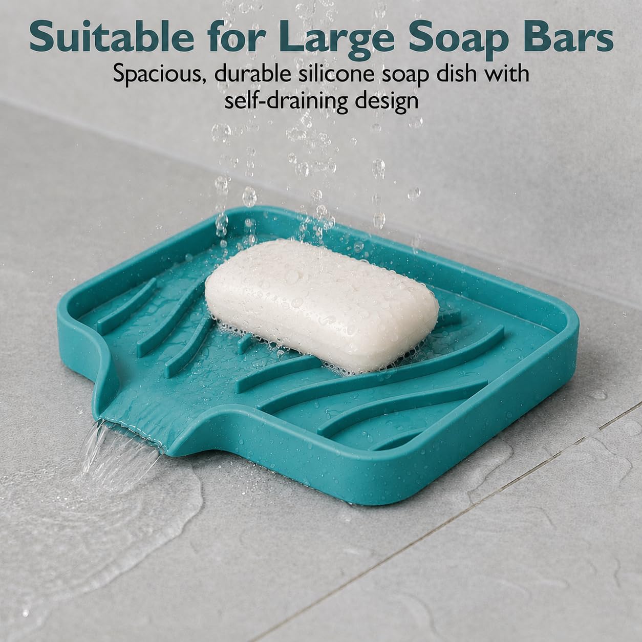 Self Draining Soap Dish with Drain Spout - Bar Soap Holder for Bathroom & Kitchen Sink - Flexible Non-Slip Silicone Soap Holder for Bar Soap, Sponge & Scrubber - 1 Pack