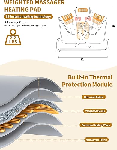 Miniatura 5 de Vofuoti Almohadilla térmica para cuello y hombros, almohadilla térmica portátil inalámbrica con masajeador y batería, envoltura eléctrica con peso