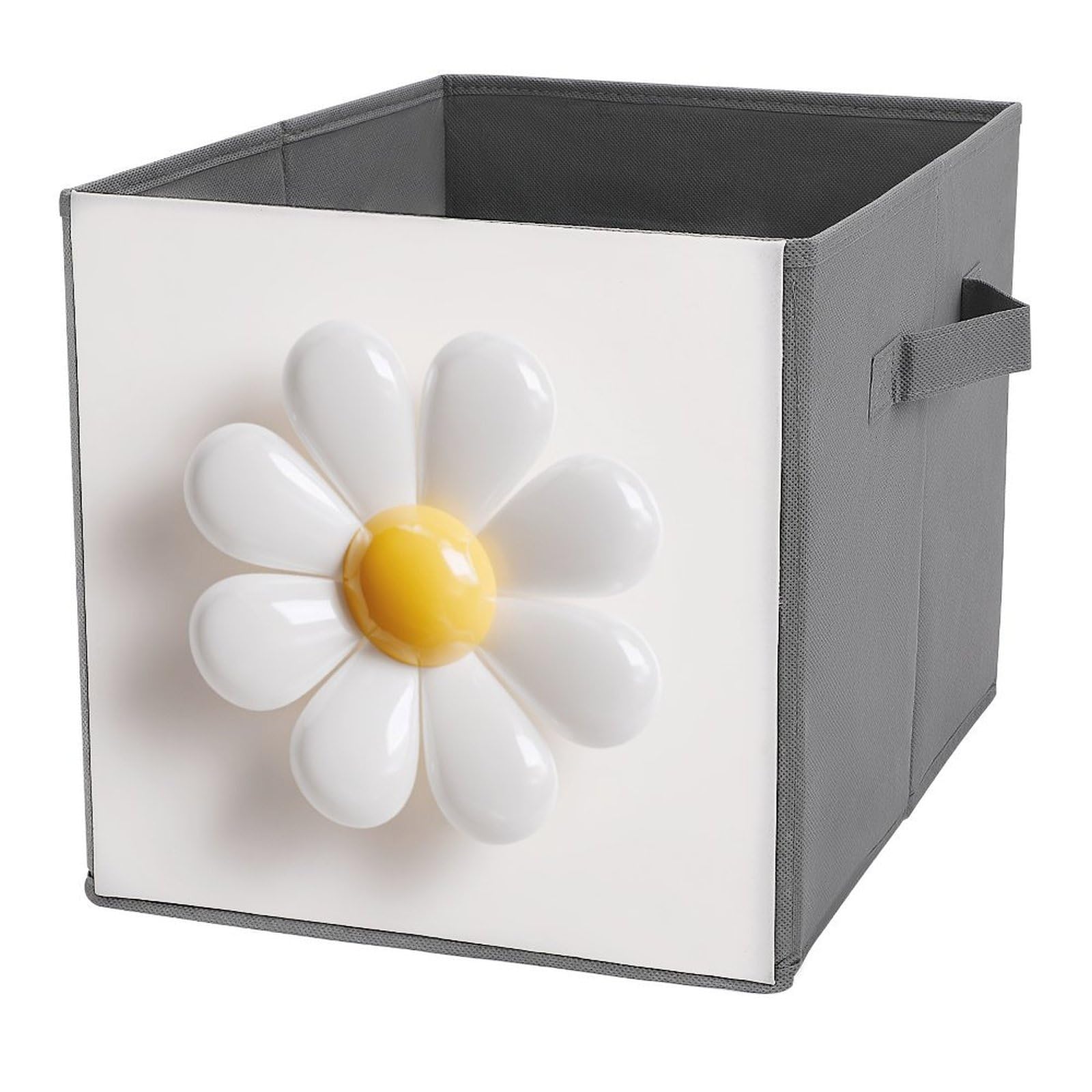 Jubonexis Minimal 3D Soft Glossy White Daisy Flower Cube Storage Bins Storage Cubes Foldable Decorative Fabric Storage Baskets Home Organizers with Handles for Shelves,Closet, 27x27 CM