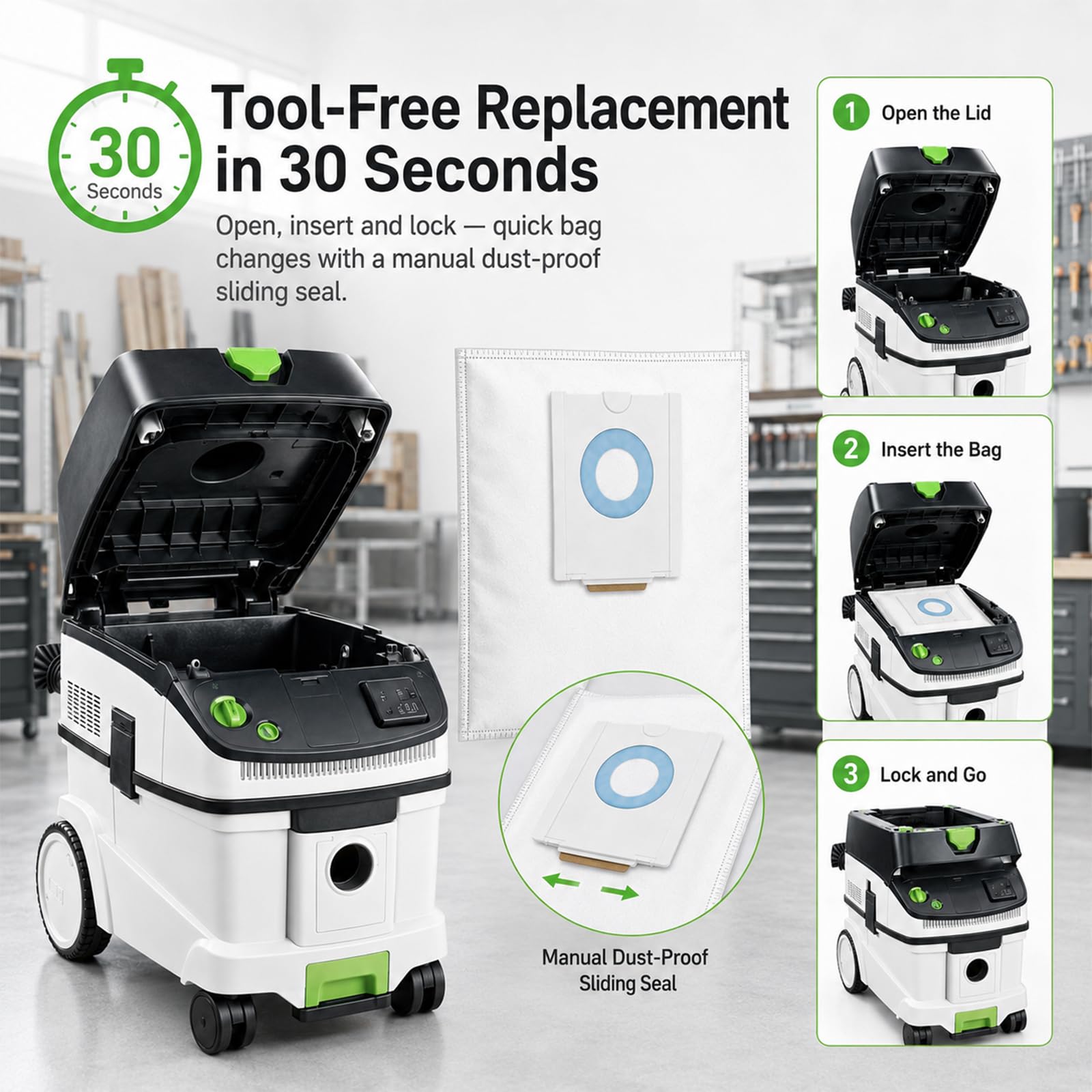 10 Stück Filterbeutel für Festool CT 36 CTM 36 E/CTL 36 E Staubabsaugung | 496186 Staubsaugerbeutel Selfclean Filtertüten mit 5-lagiger Filtration, großes Fassungsvermögen, 64 x 80 cm