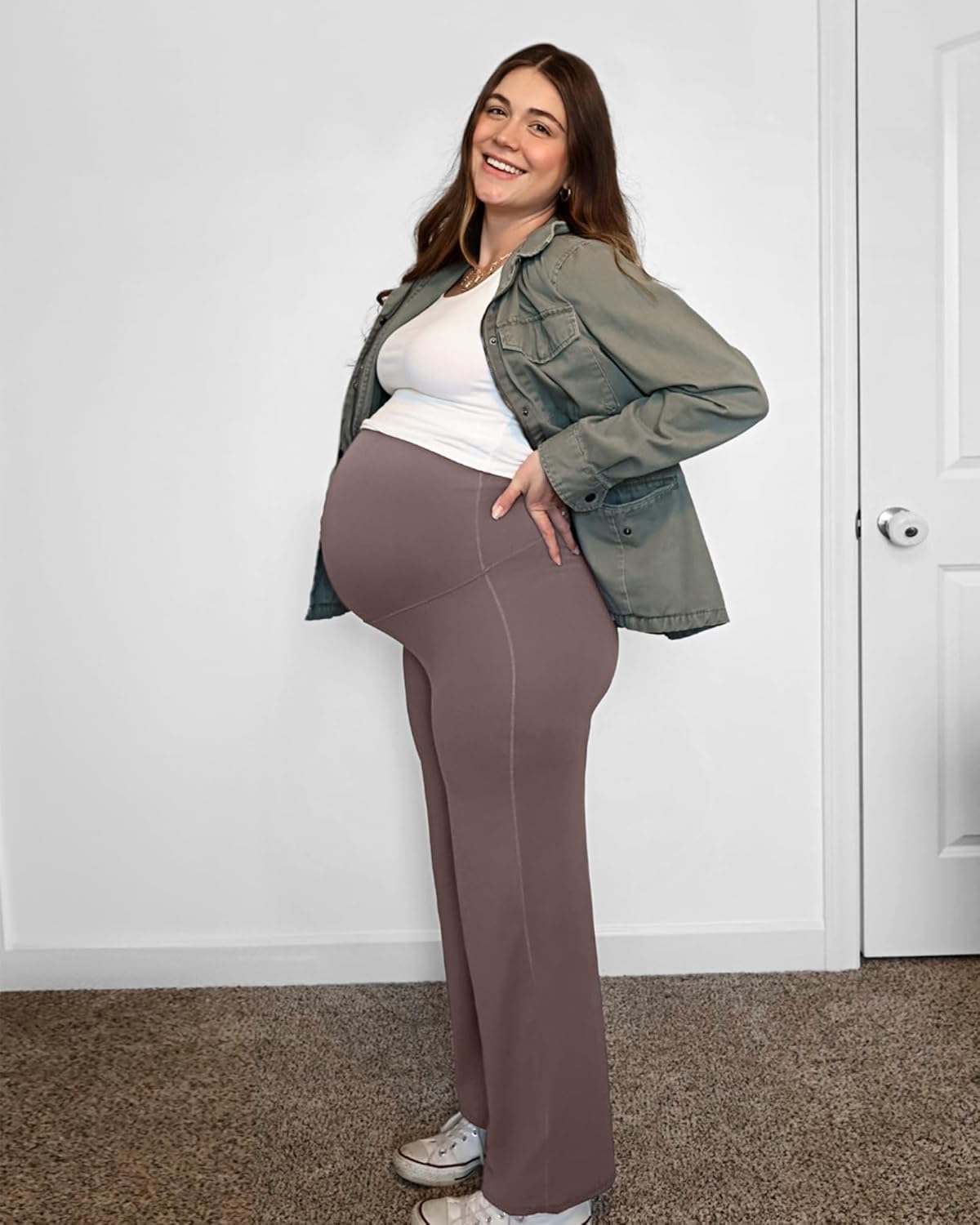 G4Free Women's Maternity BareFeel Wide Leg Yoga Pants - Image 4