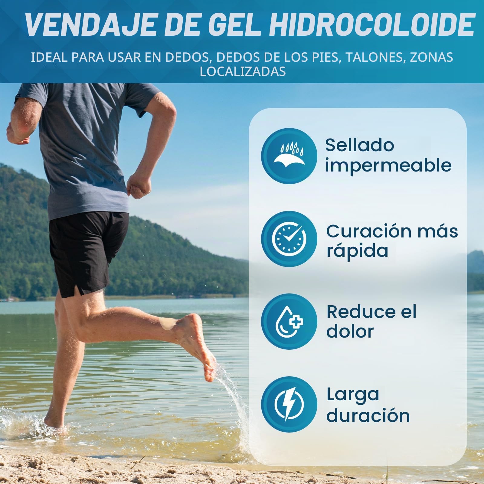 Kimihome Vendas hidrocoloides para pies – Vendas de gel de 30 unidades – Cojines de ampollas para talón, dedos de los pies – Prevención de ampollas para viajes – Almohadillas de vendajes resistentes