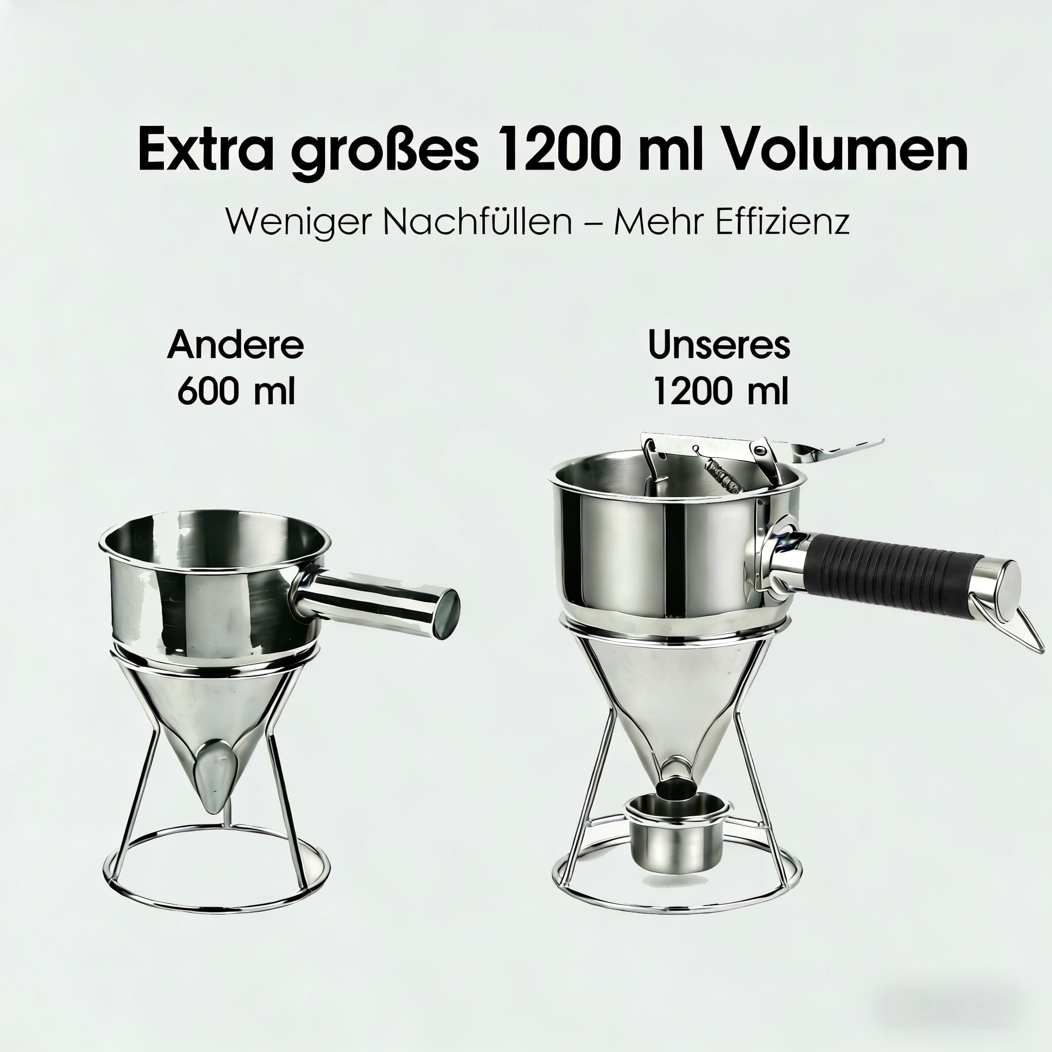 Dosificador de masa de acero inoxidable, 1200 ml, con escala y mango de silicona, 1 unidad, dosificador profesional con palanca de presión, 7 boquillas de silicona, soporte y bandeja de recogida para