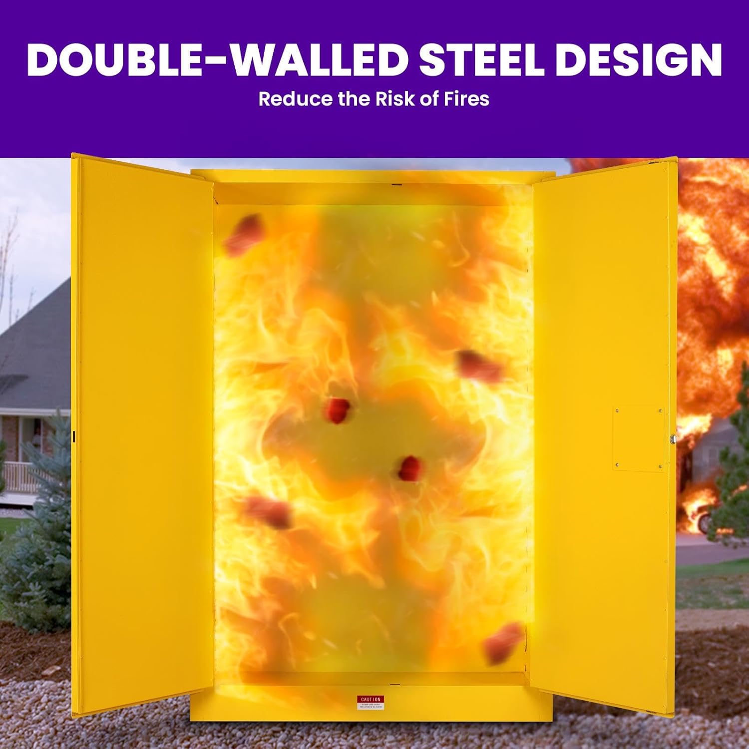 45 Gallon Flammable Cabinet, 42.9"(W)*18.11"(D)*65"(H), Galvanized Steel Heavy Duty Storage Cabinet, Safety Fire Cabinets for Factories, Warehouses, Gas Stations