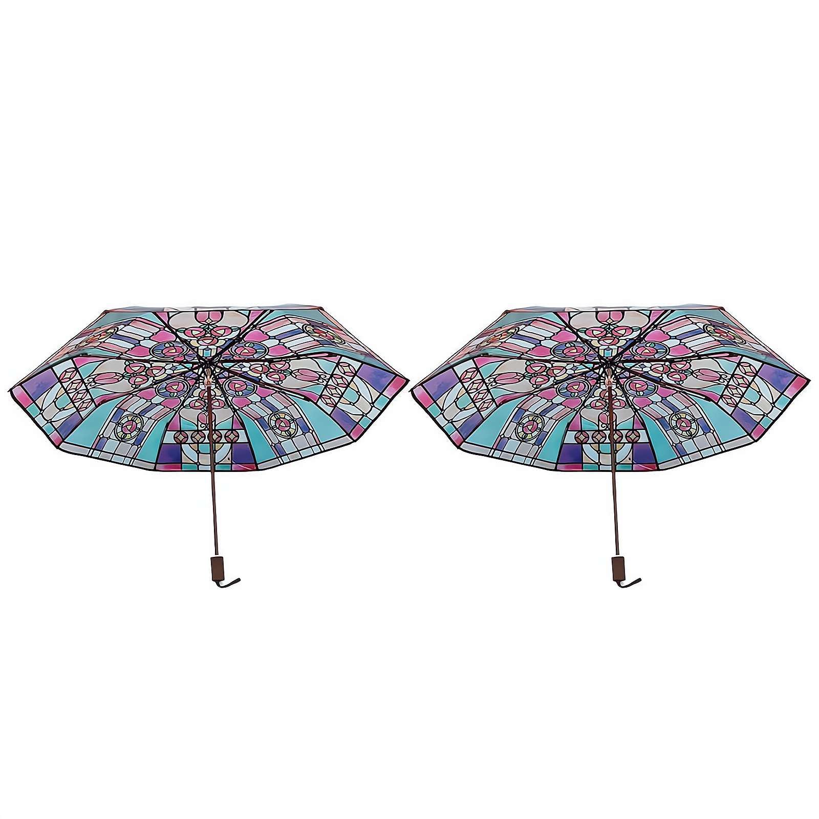 Vintage Stained Glass Automatic Umbrella, Transparent Folding Triple Fold Unique Aesthetic Umbrella - Perfect for Taking Photos (2pcs)