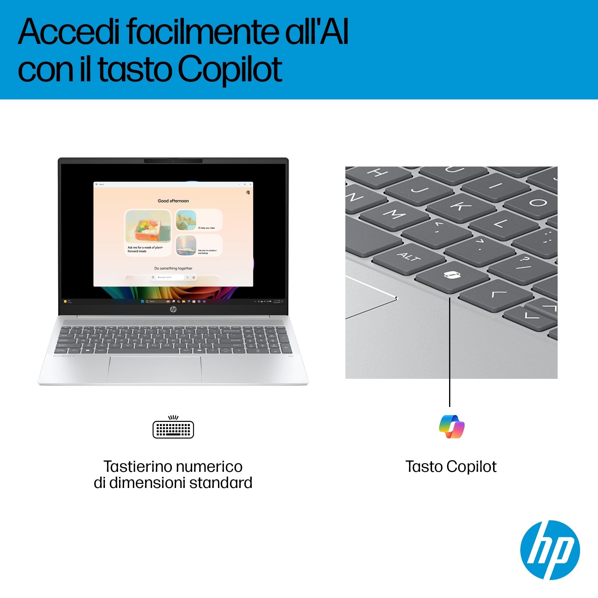 HP OmniBook 5 16-ag1004s, Notebook, (Processore AMD Ryzen AI 7 350, 24GB RAM, 512GB SSD, Windows 11), Lavoro d'ufficio avanzato, Multitasking, Computer portatile, Tastiera Italiana QWERTY, Argento