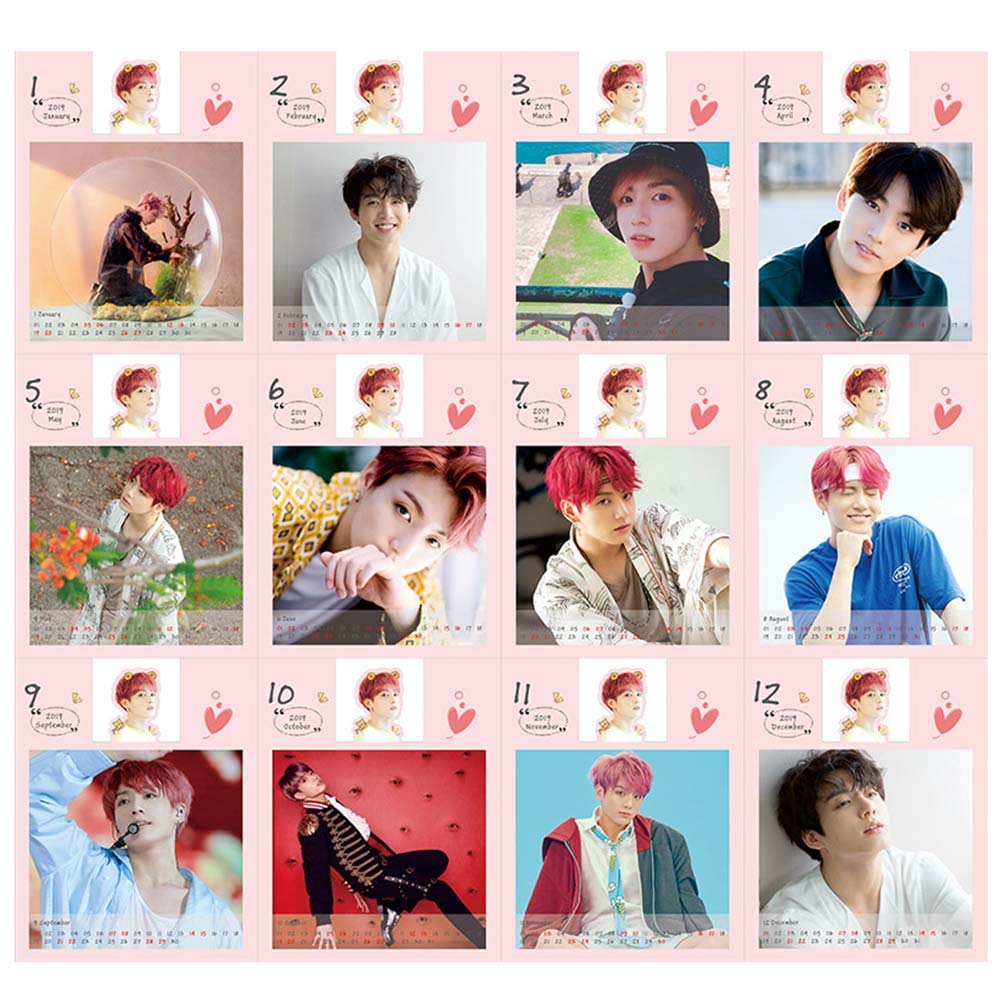 Yovvin BTS Desk Calendar 2019 to 2020 KPOP Bangtan Boys Jungkook Jimin V Suga Jin J-Hope Rap Monster 2019 to 2020 Desktop ...